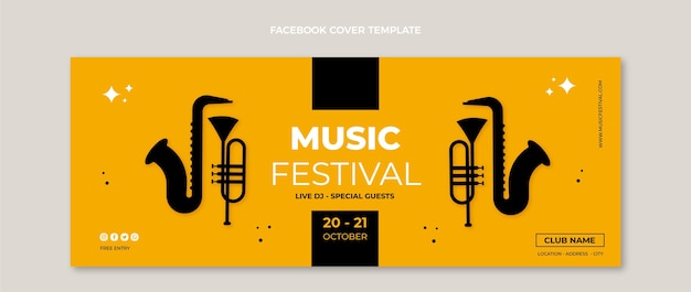 Vettore gratuito design piatto e minimale della copertina di facebook del festival musicale