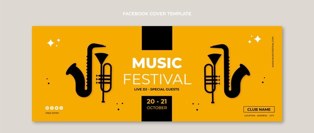 Flat minimal design of music festival facebook cover