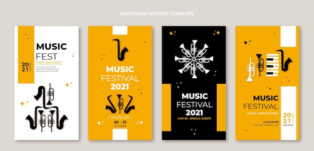 Vettore gratuito design piatto e minimale di storie di festival musicali