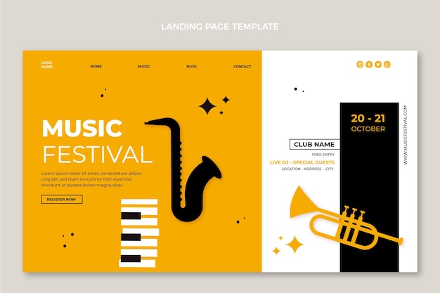 음악 축제 방문 페이지의 평면 최소한의 디자인