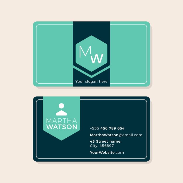 Flat minimal double-sided horizontal business card template