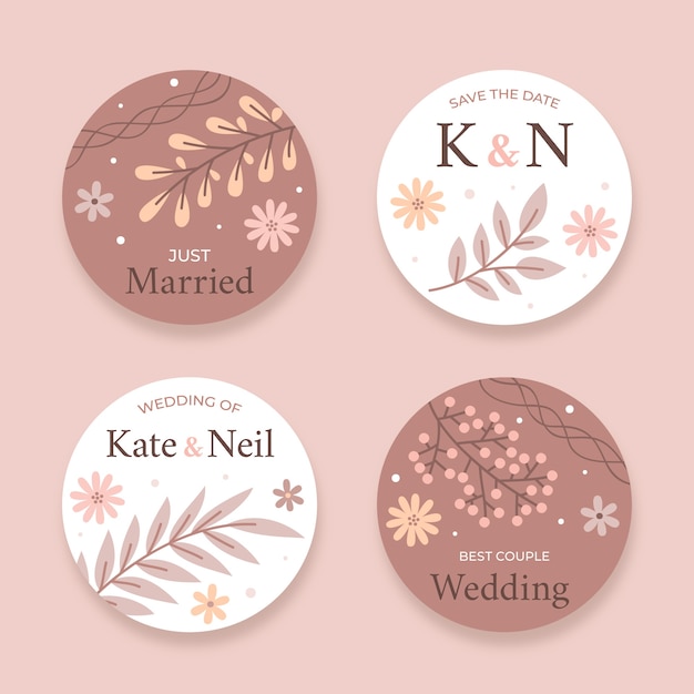 Flat minimal floral wedding badges