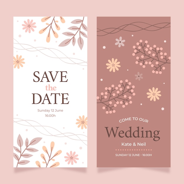 Плоские минимальные цветочные свадебные вертикальные баннеры