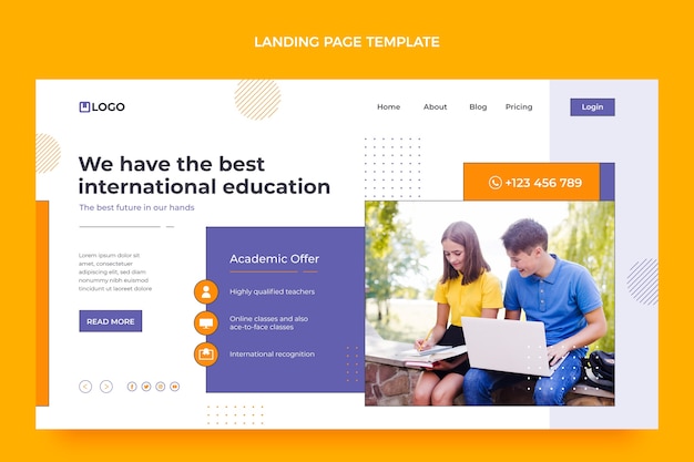 Free vector flat minimal international school landing page template