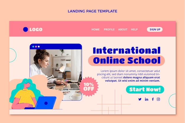 Free vector flat minimal international school landing page template