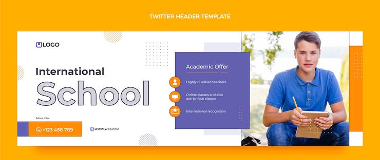 Free Vector flat minimal international school twitter header