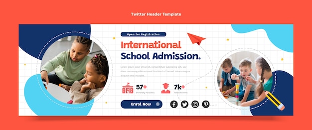 Flat minimal international school twitter header