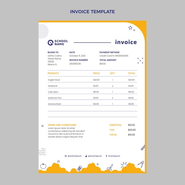 국제 학교에 다니기 위한 평면 최소 송장 템플릿