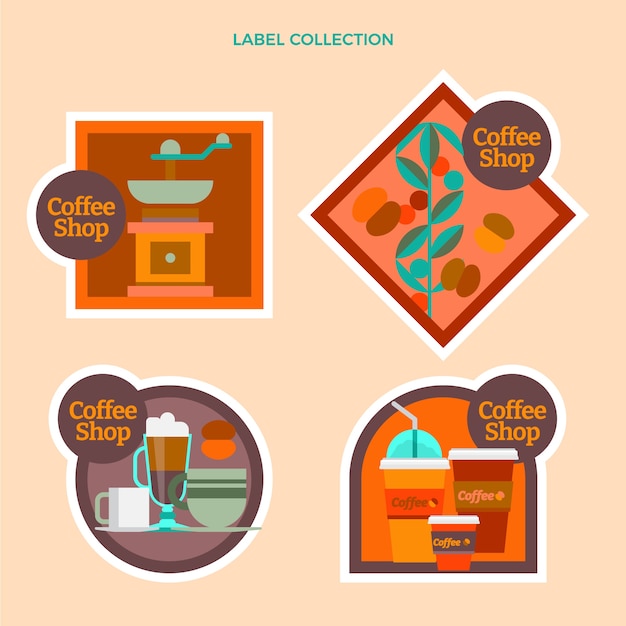 Flat minimal labels collection for coffee shop