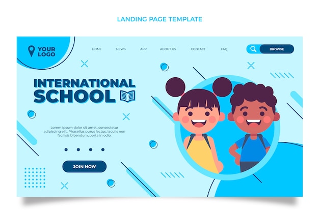 Flat minimal landing page template for attending international school