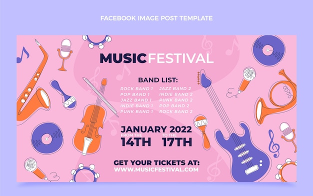 Free vector flat minimal music festival facebook post