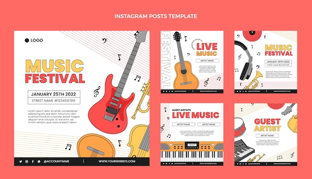 Vettore gratuito festival di musica minimale piatto ig post