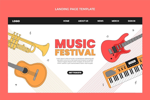 Free vector flat minimal music festival landing page