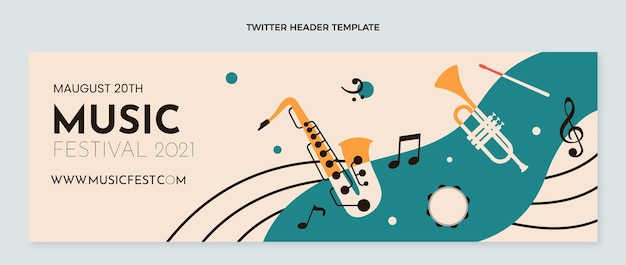 Intestazione twitter piatta e minimale del festival musicale