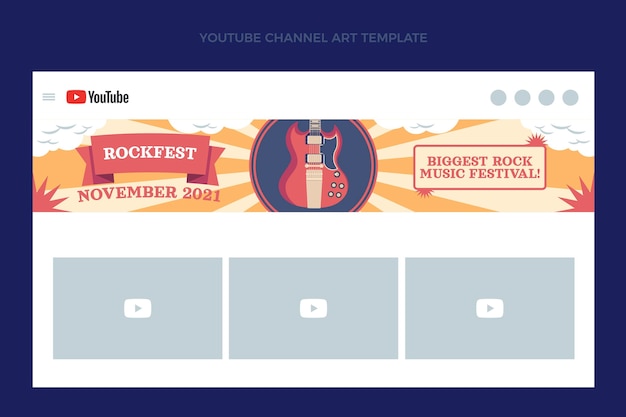 無料ベクター フラットミニマルミュージックフェスティバルのyoutubeチャンネルアート
