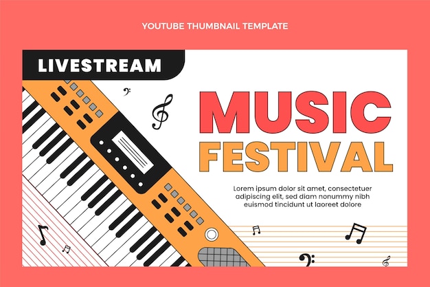 Vettore gratuito miniatura di youtube del festival musicale minimale piatto