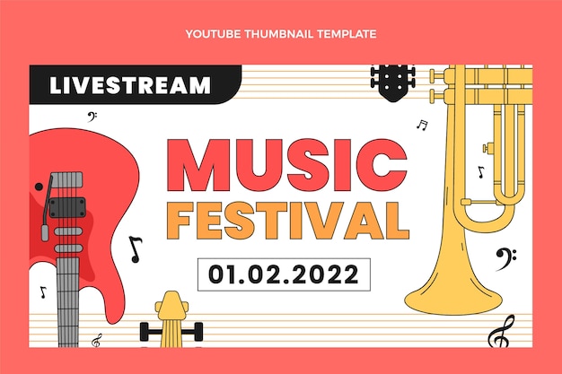 Vettore gratuito miniatura di youtube del festival musicale minimale piatto