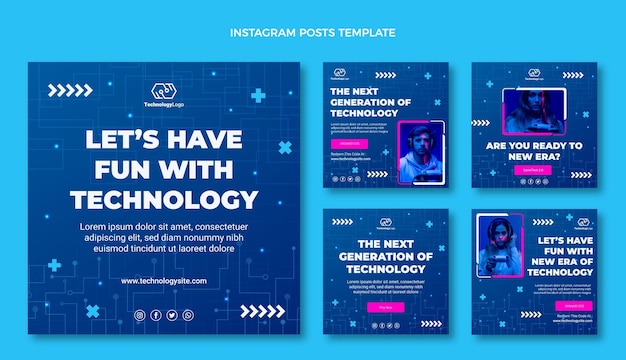 Vettore gratuito post di instagram con tecnologia minimale piatta