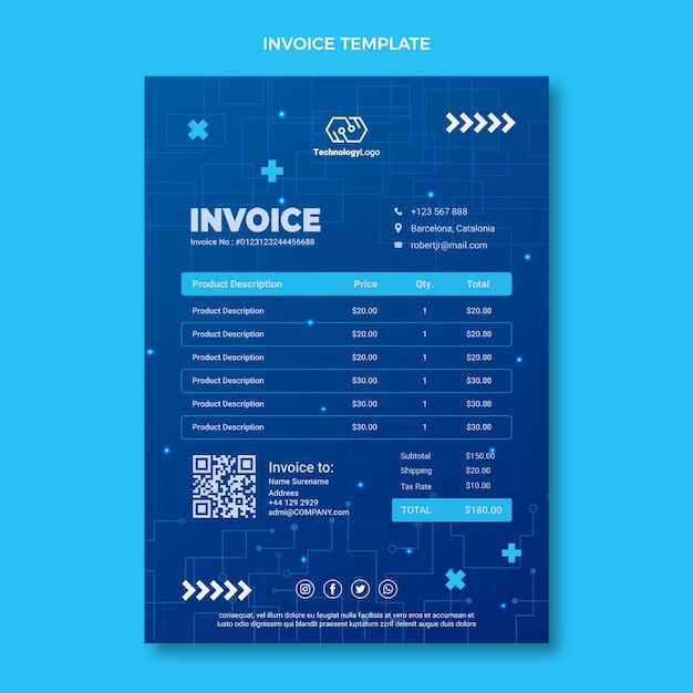 Free vector flat minimal technology invoice