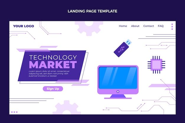 Vettore gratuito modello di pagina di destinazione con tecnologia minimale piatta