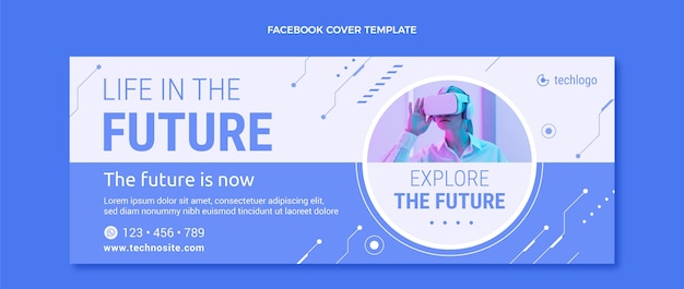 Free vector flat minimal technology social media cover template