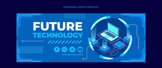 フラットミニマルテクノロジーソーシャルメディアカバーテンプレート