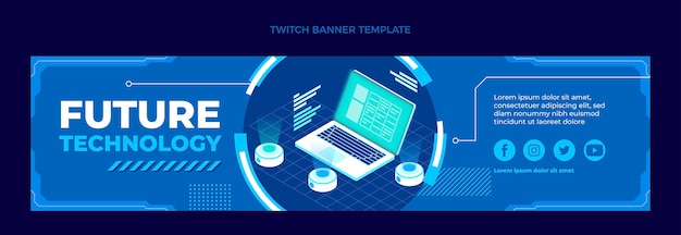 Free vector flat minimal technology twitch banner