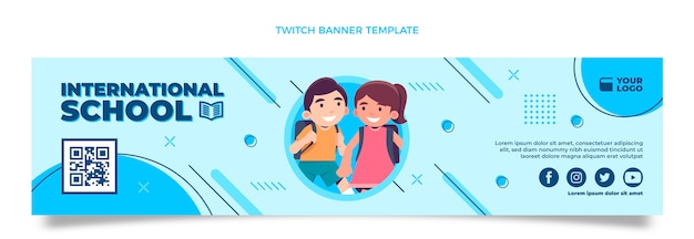 Free vector flat minimal twitch banner for attending international school