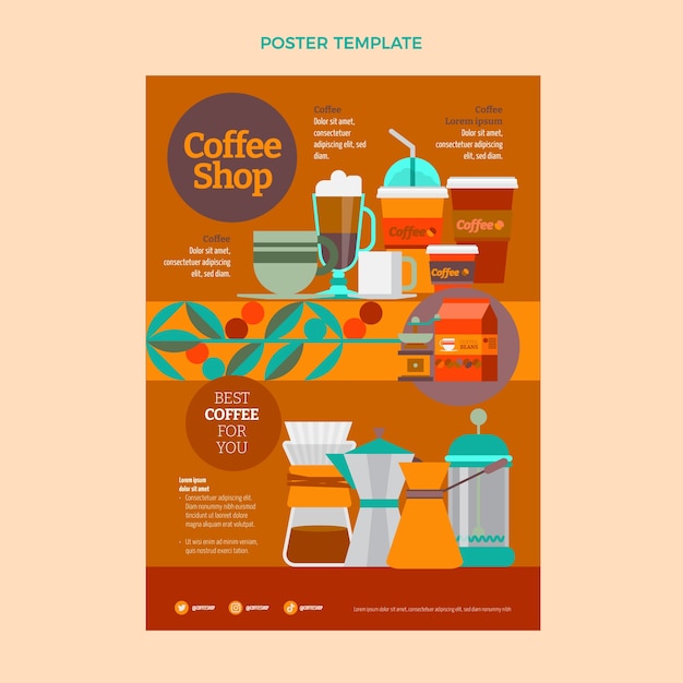 Modello di poster verticale piatto minimale per caffetteria
