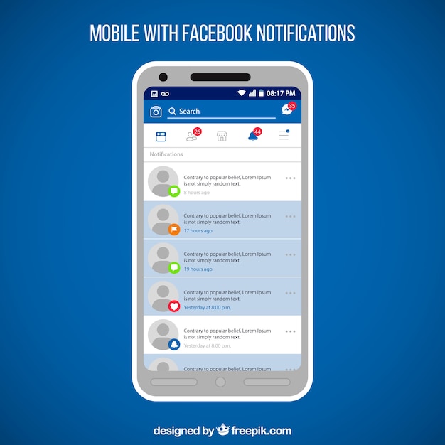 Cellulare piatto con notifiche di facebook