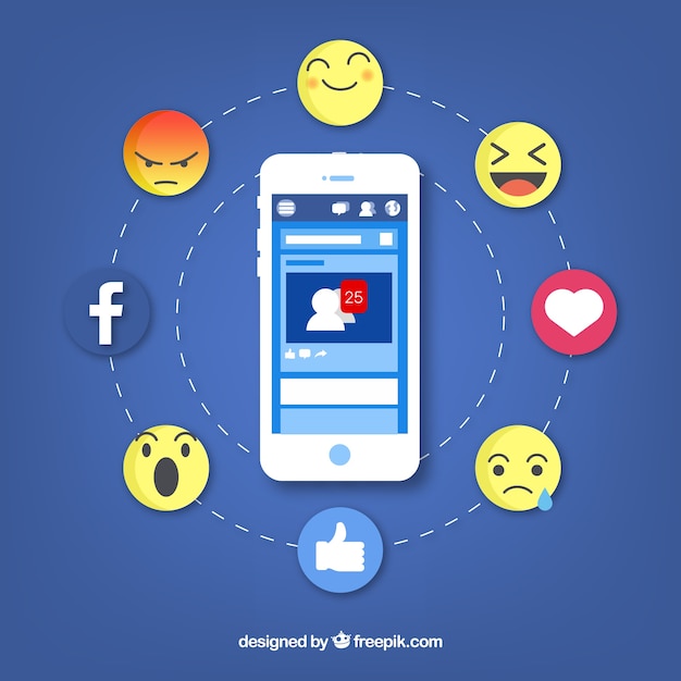 Vettore gratuito flat mobile con notifiche di facebook ed emoji