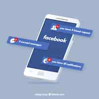 Free vector flat mobile with facebook notifications