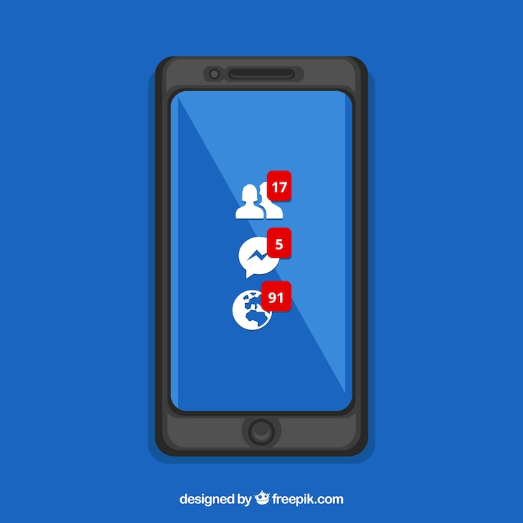 Free Vector flat mobile with facebook notifications