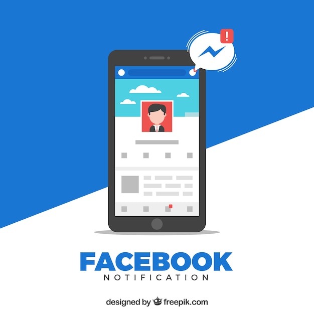 Vettore gratuito mobile flat con notifiche di facebook