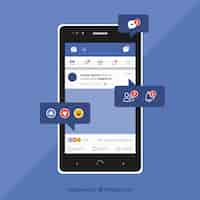 Vettore gratuito mobile flat con notifiche di facebook