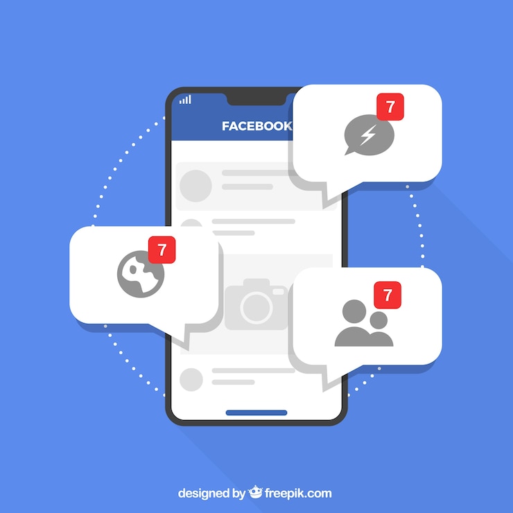 Free Vector flat mobile with facebook notifications