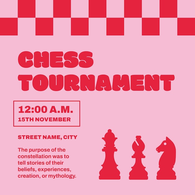 Vettore gratuito post di instagram del torneo di scacchi moderno piatto