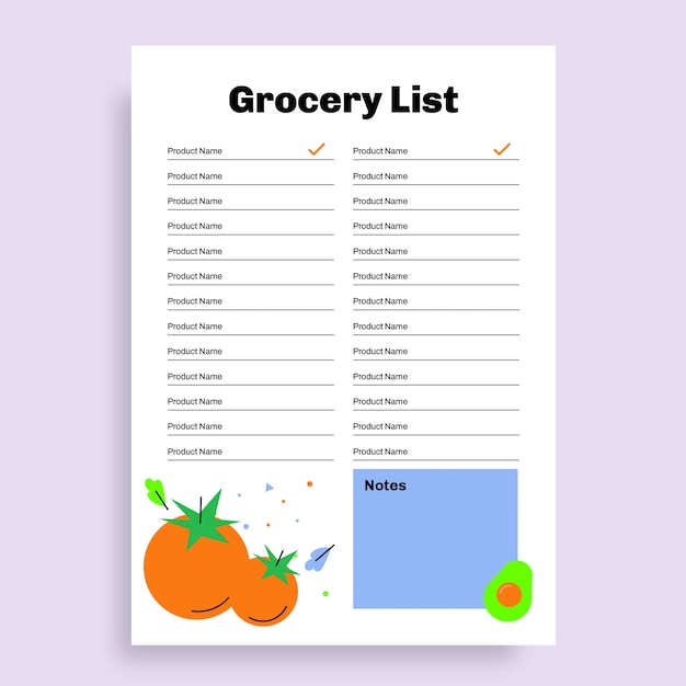 Flat modern grocery store list