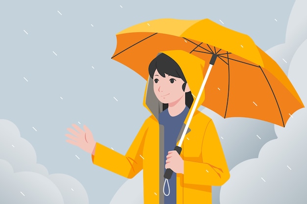 Free vector flat monsoon season background with person under umbrella