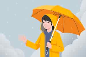 Free vector flat monsoon season background with person under umbrella