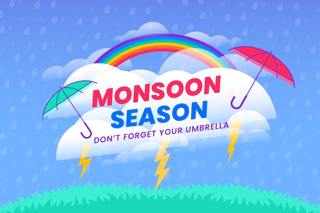 Free vector flat monsoon season background with rainbow