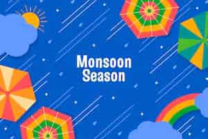 Free vector flat monsoon season background with umbrellas