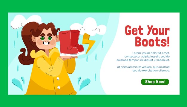 Free vector flat monsoon season sale horizontal banner template with woman holding rain boots