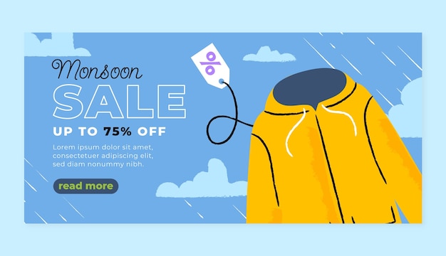 Free vector flat monsoon season sale horizontal banner template