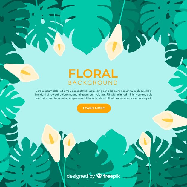 Flat monstera leaves and flowers background