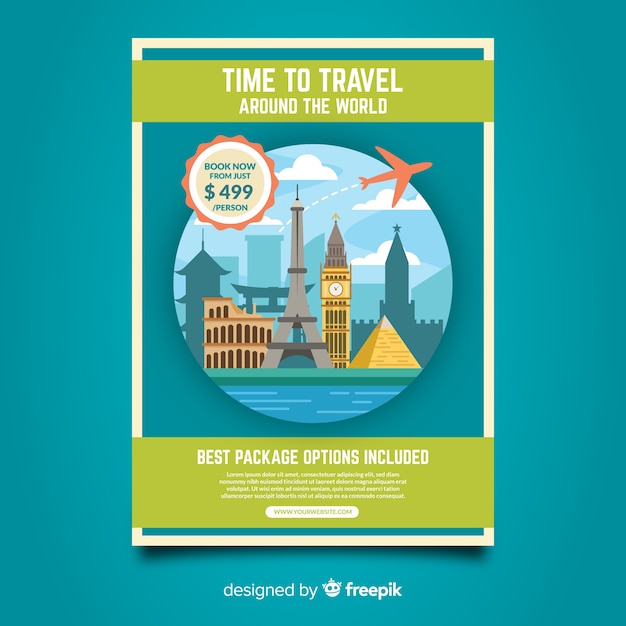 Free vector flat monuments travel flyer template