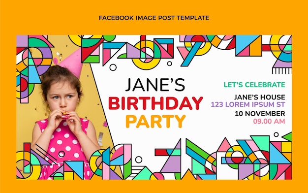 Free vector flat mosaic birthday facebook post