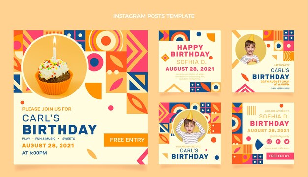 Flat mosaic birthday instagram post