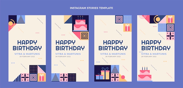 Flat mosaic birthday instagram stories collection