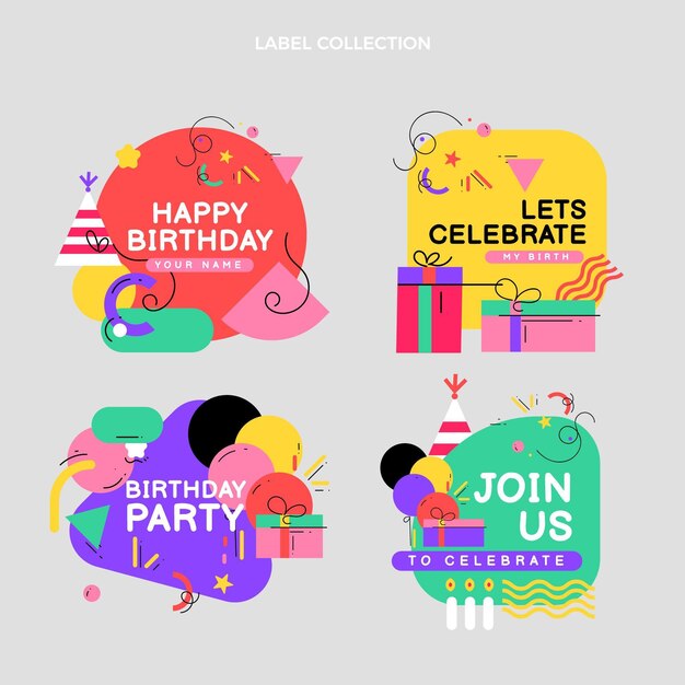 Free vector flat mosaic birthday label